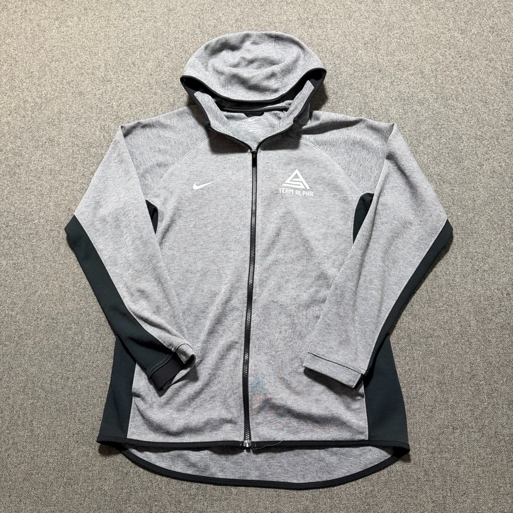 Nike Tech Dri-Fit Gray and Black Full-Zip Hoodie Sweatshirt “Team Alpha” Mens M